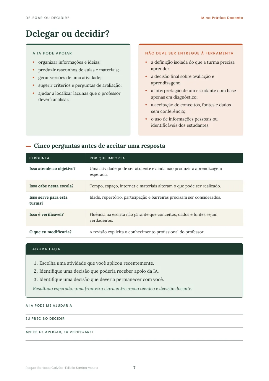 Página Delegar ou decidir